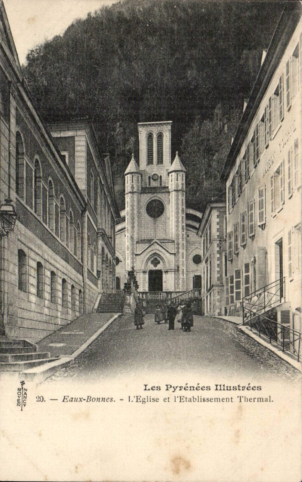 Eaux Bonnes - L'Eglise et l'Etablissement Thermal - CPA 