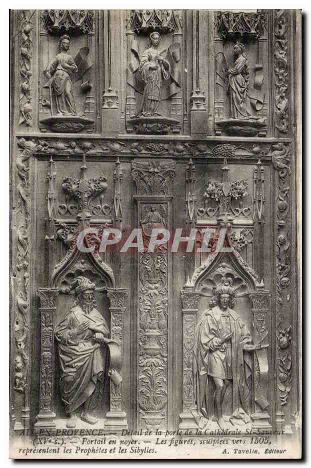 Aix-en-Provence — Detail der Tür der Kathedrale St-Sauveur — Die geschnitzten Figuren um 1505. A. Tavelie, Verleger