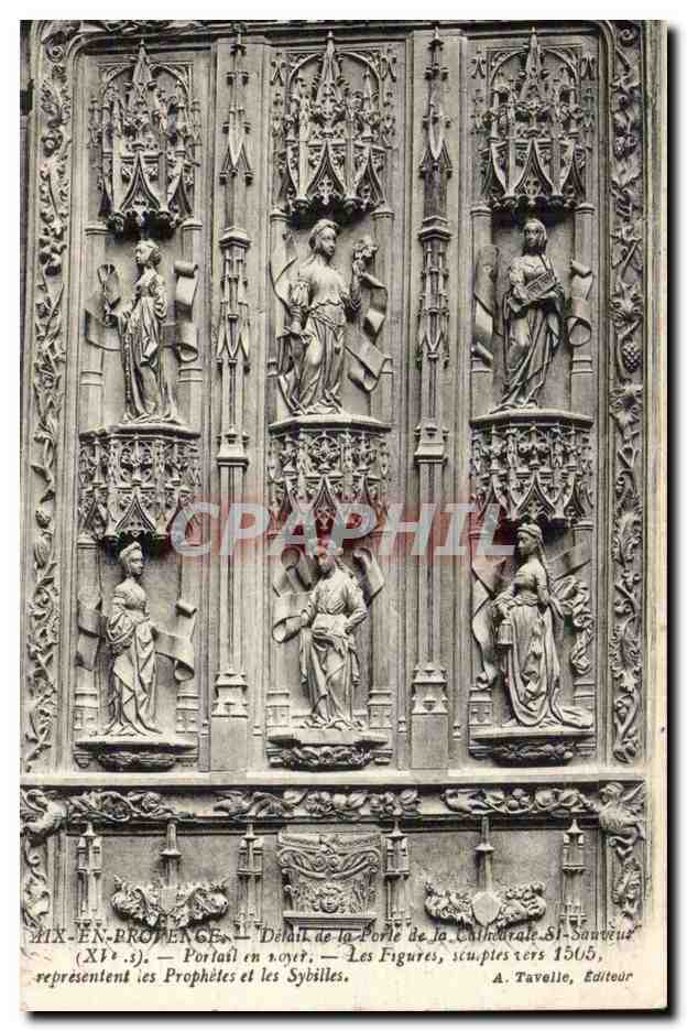 Detail der Tür der Kathedrale Saint-Sauveur — Die Figuren, gemeißelt um 1305 — A. Tavelle, Verlag