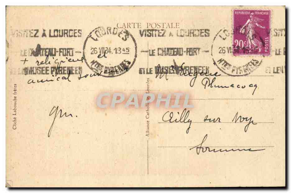 Lourdes CPA Maison paternelle de Bernadette Soubirous — Verso
