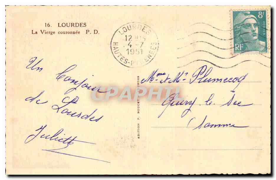 Lourdes CPA La vierge couronnee — Verso