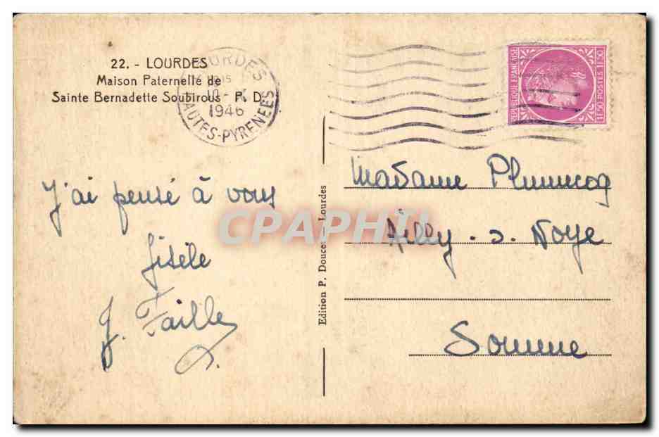 Lourdes CPA Maison paternelle de Sainte Bernadette Soubirous — Verso
