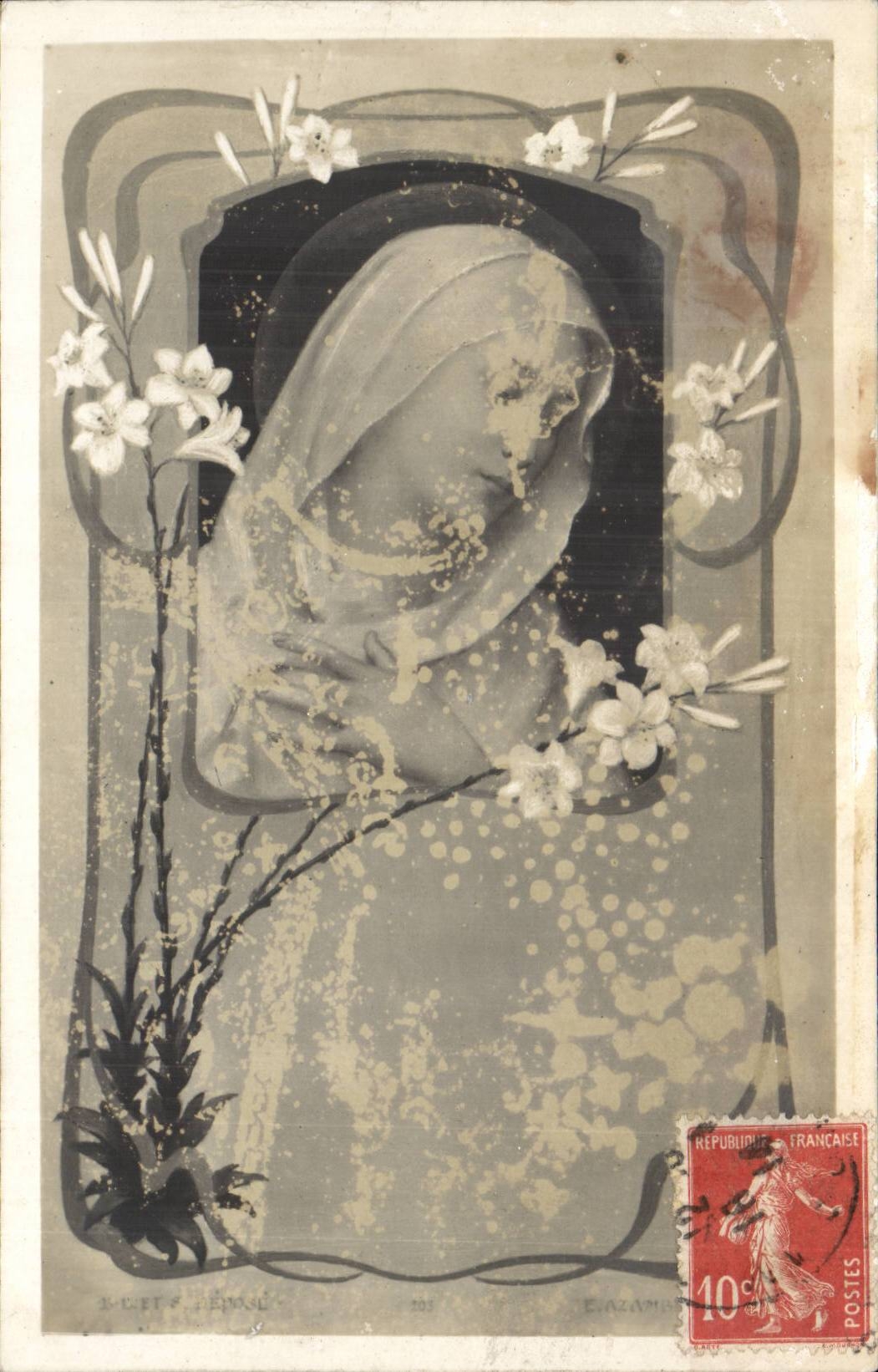 Sujet religieux — religieuse entourée de lys — éditeur A. LÉTIT & ÉPOUSÉ, n° 705