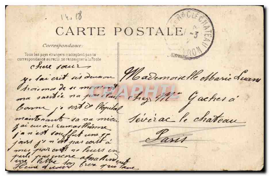 Paris CPA Hopital Necker Salle Malgaigne Service de chirurgie — Verso