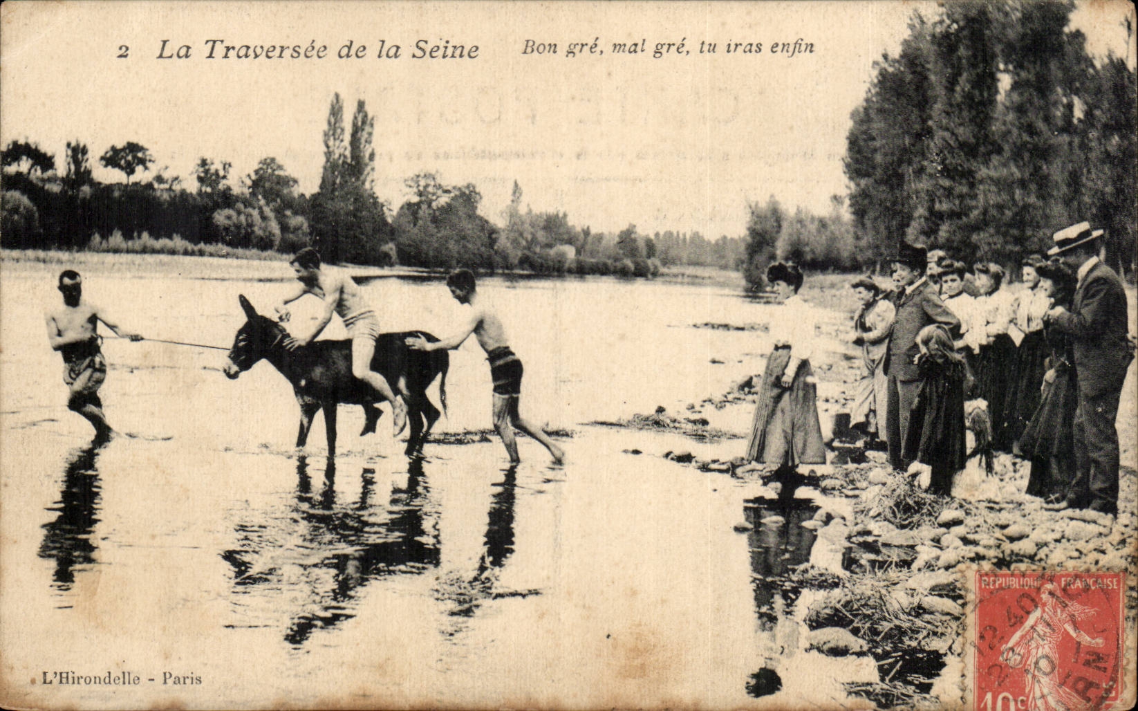 CPA Traversee de la Sine Bon gre mal gre tu iras enfin (ane donkey)