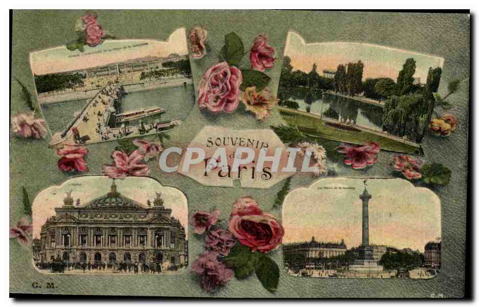 Paris CPA Souvenir (opera Bastille Pont Alexandre III)