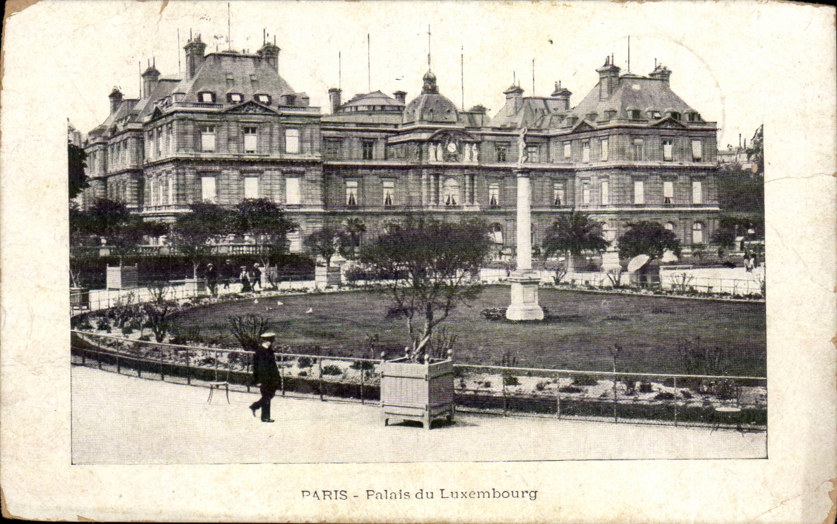 PARIS - Palais du Luxembourg — Ansicht des Gartens mit Säule — unbekannter Verlag