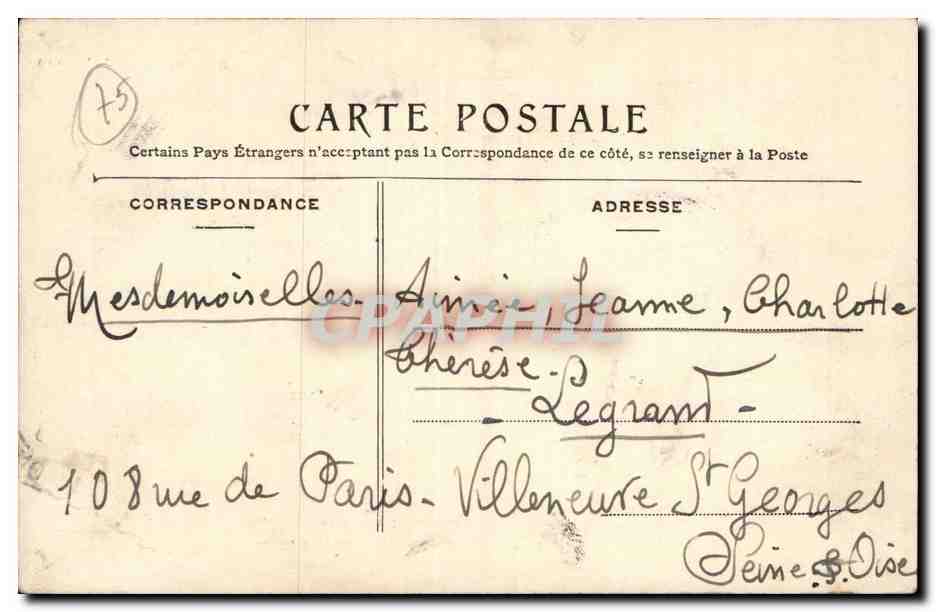 París Tarjeta postal antigua Rue de Bagnolet y de la Reunión TOP — Reverso