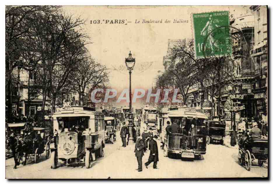 Paris CPA Boulevard des italiens (bus omnibus)