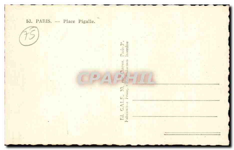 Paris CPA Place Pigalle — Rückseite