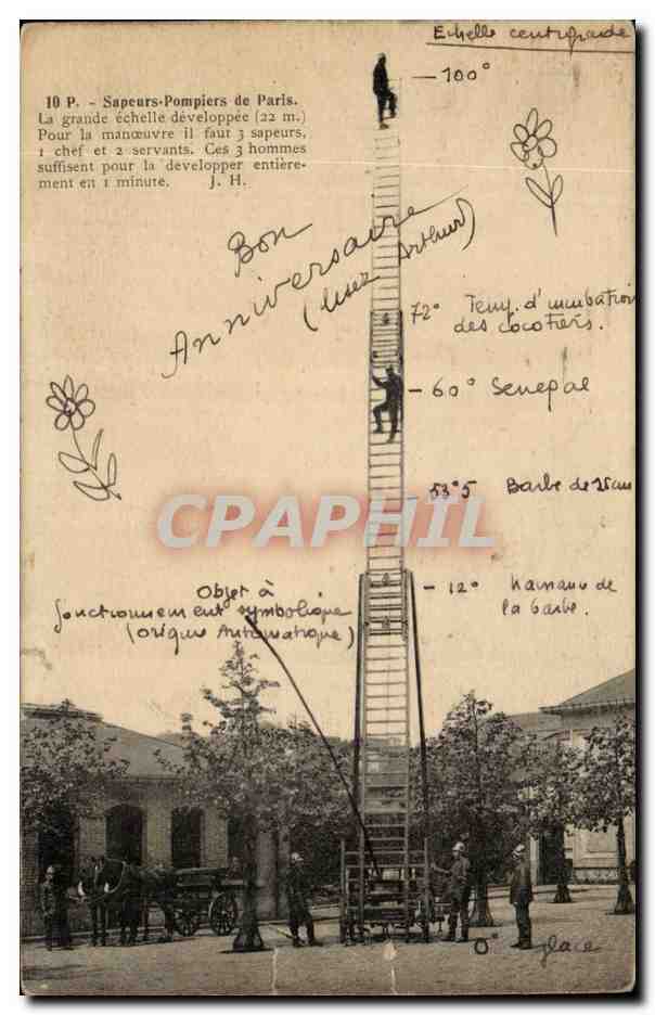 Paris CPA SApeurs Pompiers (firemen) La grande echelle developpee
