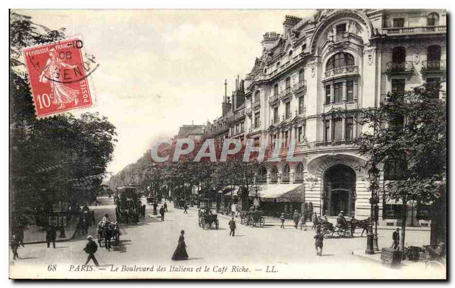 Paris CPA Boulevard des Italiens et le cafe Riche