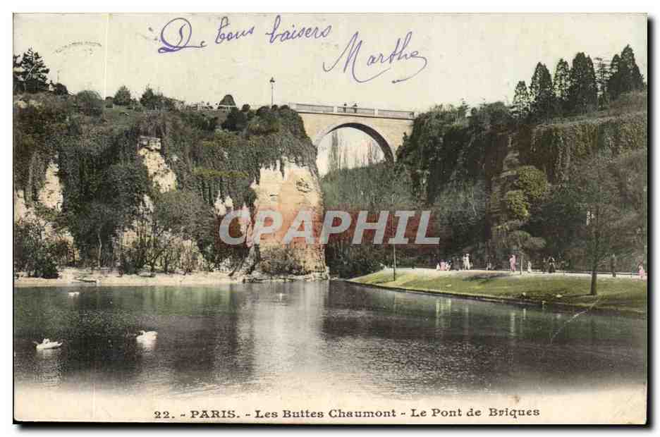 Paris CPA Buttes Chaumont Le pont de briques