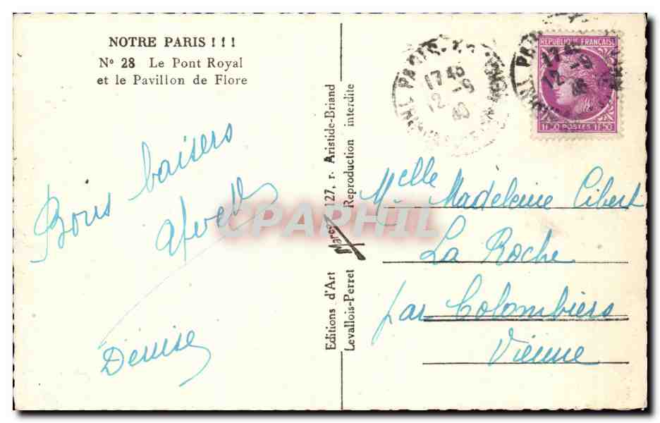 Paris CPA Pont royal et le pavillon de Flore — Rückseite