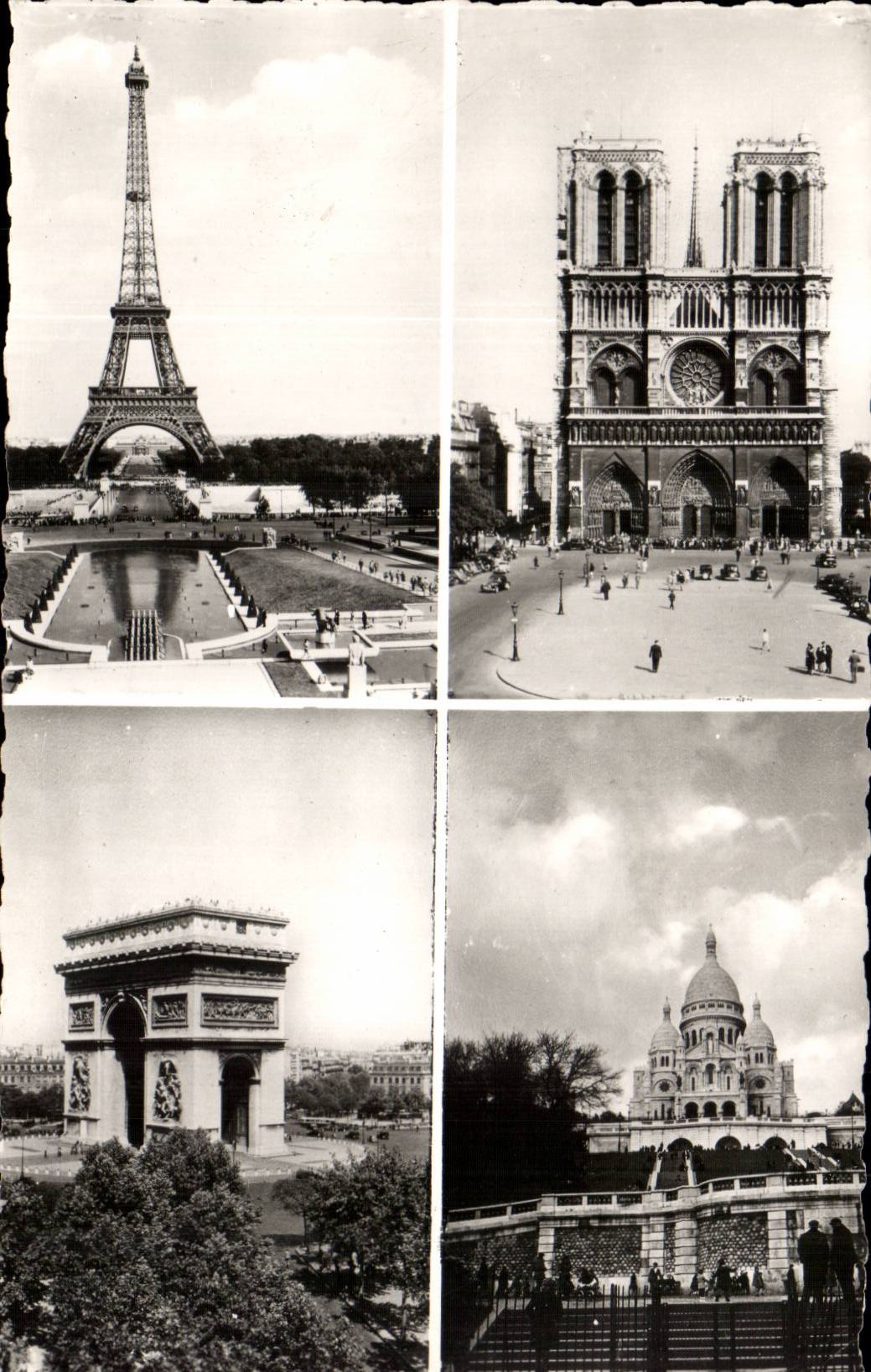 Paris CPA La Tour Eiffel Notre Dame L'Arc de triomphe le Sacre Coeur