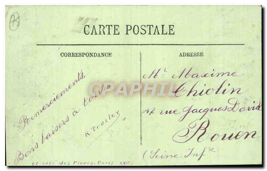 Paris CPA Inondations de janvier 1910 Le pont de l'Alma — Verso