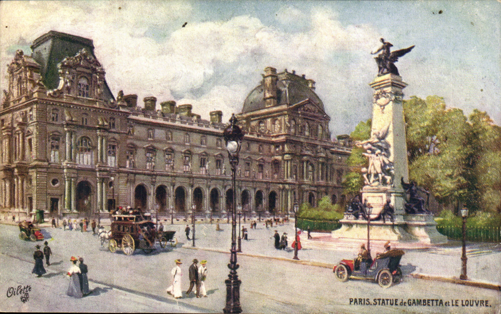 Paris CPA statue de Gambetta et le Louvre