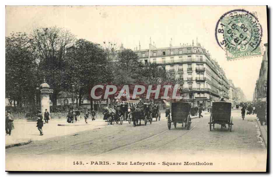 Paris CPA Rue Lafayette Square Montholon