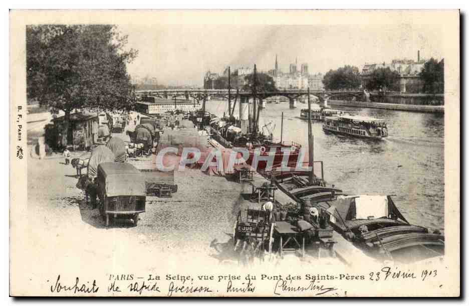 PARIS — La Seine, uitzicht genomen vanaf de Brug van de Heiligen-Padres — B. F., Parijs, n° 103