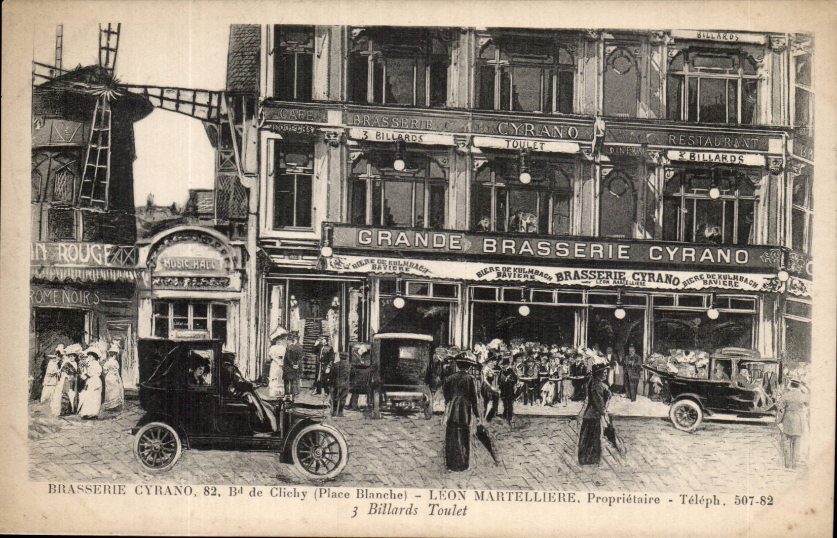 Paris CPA Brasserie Cyrano Bd de Clichy Leon Martelliere Proprietaire 3 billards Toulet