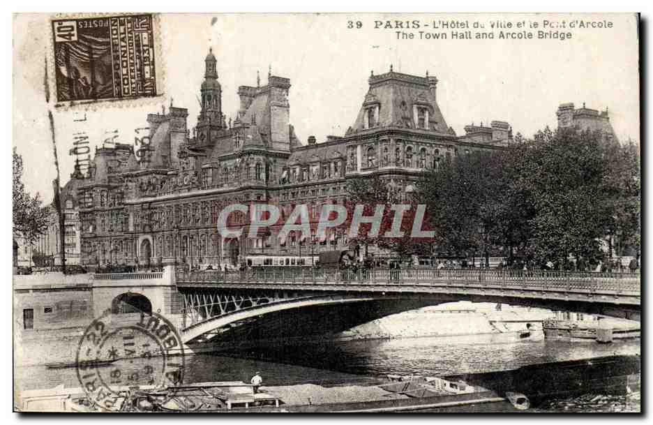 Paris CPA Pont d'Arcole et hotel de ville