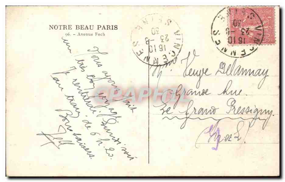Paris CPA Avenue Foch — Rückseite