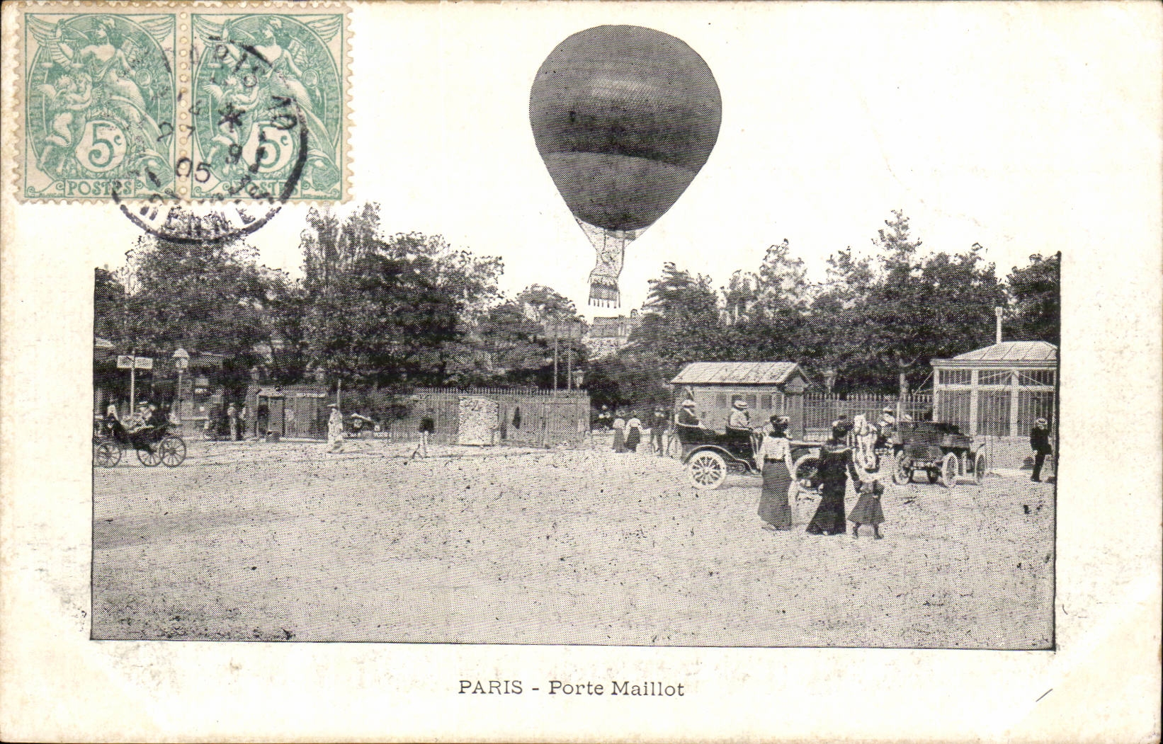 PARIS - Porte Maillot — globo aerostático y coches — editor no identificado