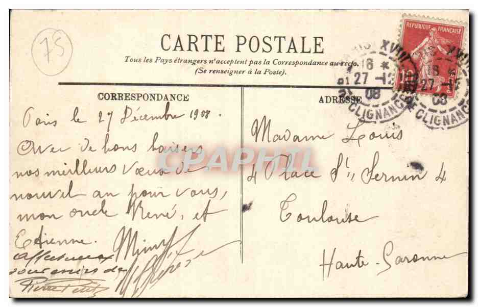 Paris CPA rue Montmartre — Rückseite