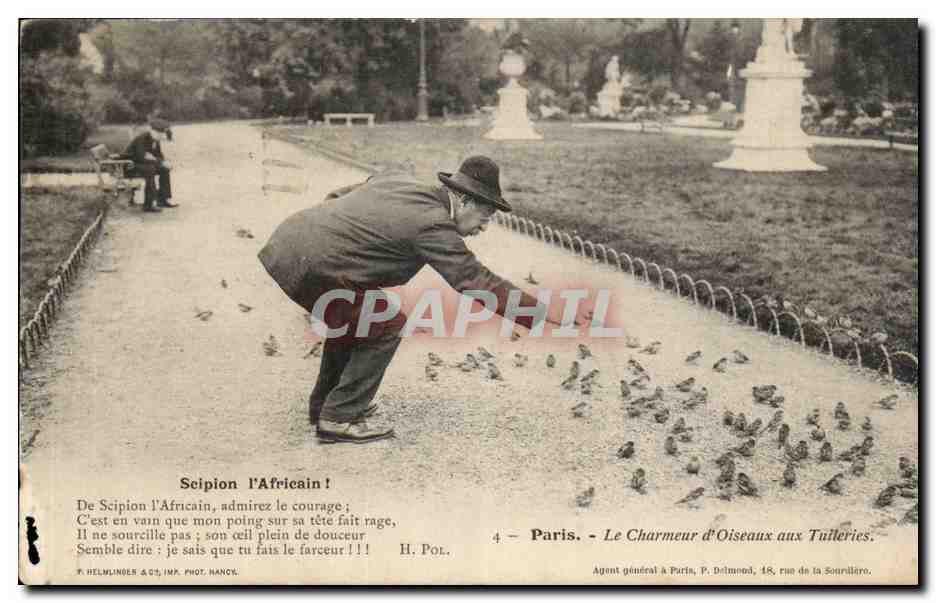 Le Charmeur d'Oiseaux aux Tuileries — Paris — P. Helmling & Cie, Phot. Nanch