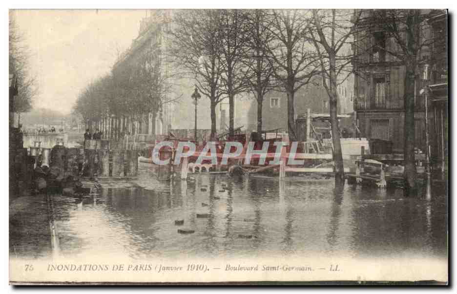 Overstromingen van Parijs — Januari 1910 — Boulevard Saint-Germain — I.L.
