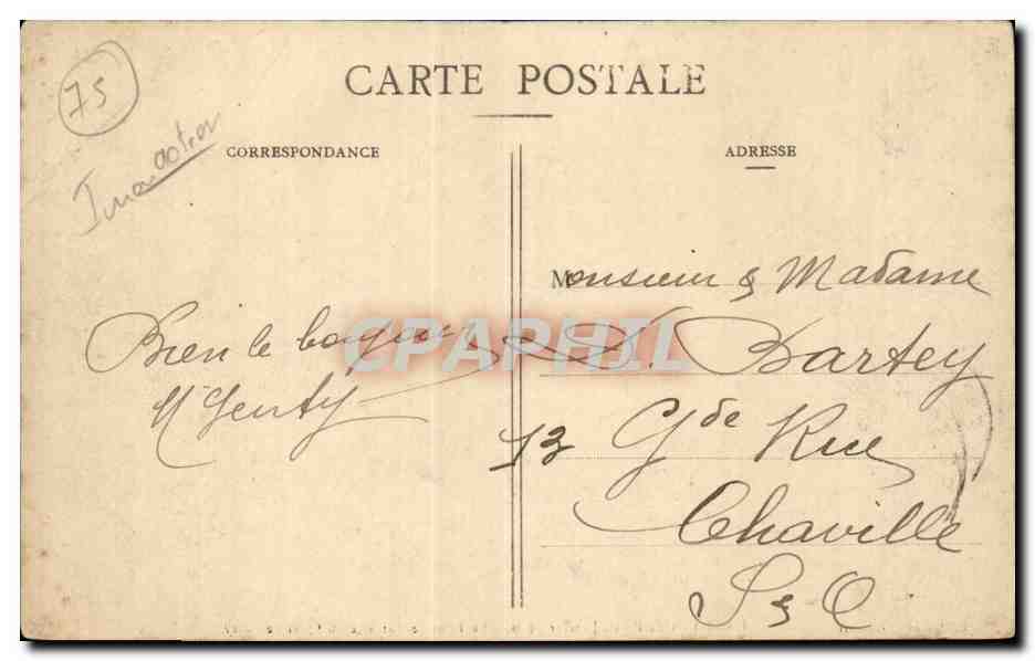 Inundación de París, Enero 1910 — El Puente de Barcos del Quai de Passy — Vandenhove, Liancourt — Reverso