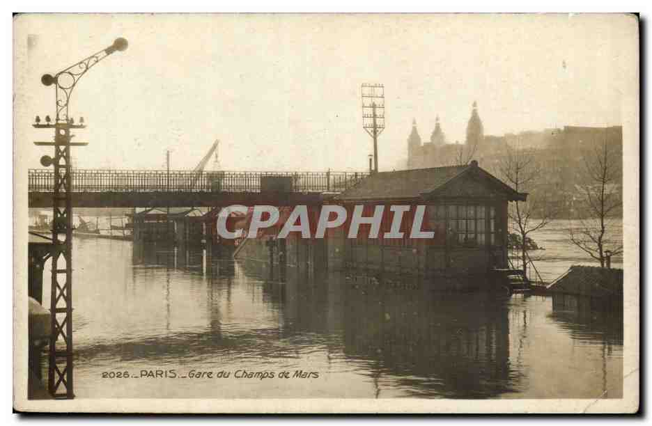 Paris CPA Gare du Champ de Mars Inondations 1910