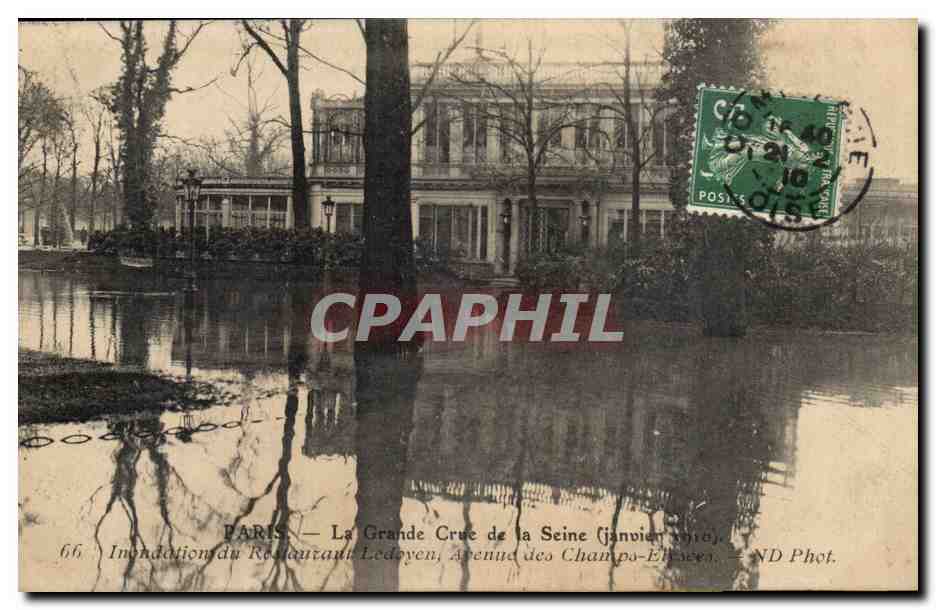 Paris CPA Inondations 1910 La grande crue de la SEine Inondations du restaurant Ledoyen Avenue des champs elysees