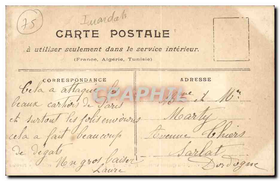 Paris CPA Inondations 1910 La grande crue de la SEine Rue Saint Charles (Grenelle Tour Eiffel) — Rückseite