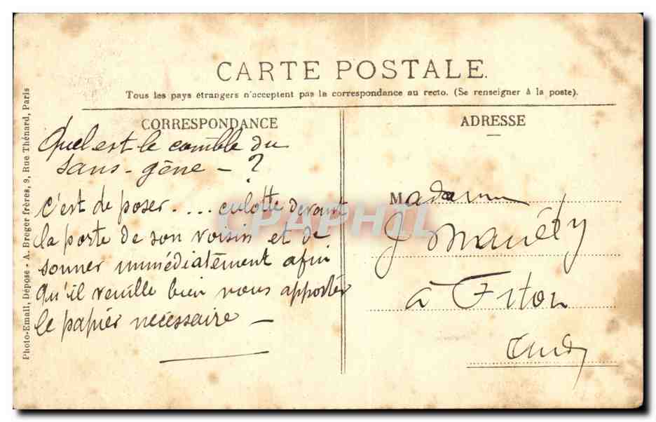 Paris CPA Cabaret du Neant Paris Montmartre — Verso