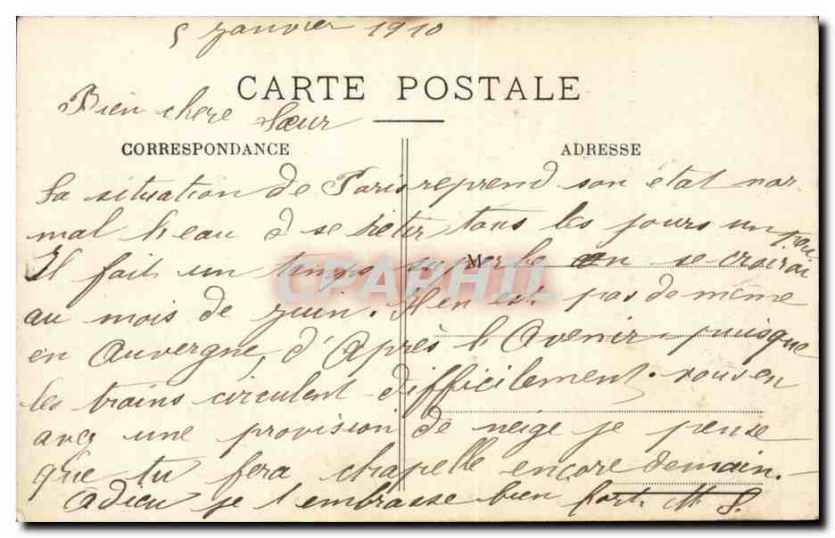 Paris CPA Inondations 1910 Avenue Montaigne — Verso
