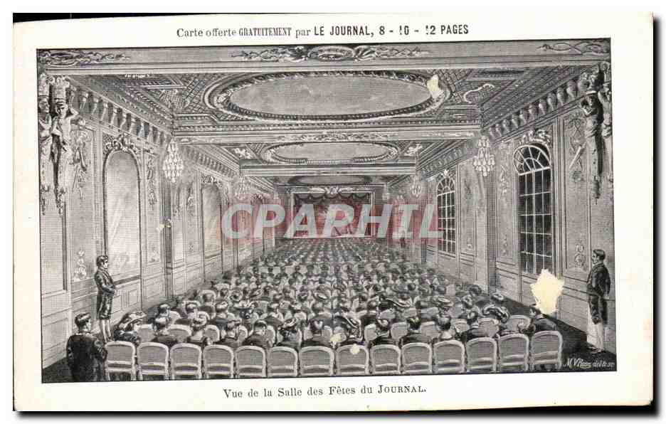 Paris CPA Journal Sa fabrication Vue de la salle des fetes du Journal (presse media)