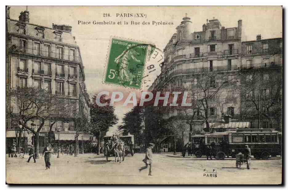 Plaza Gambetta y la Rue des Pyrénées — París — F. F. París, n°218