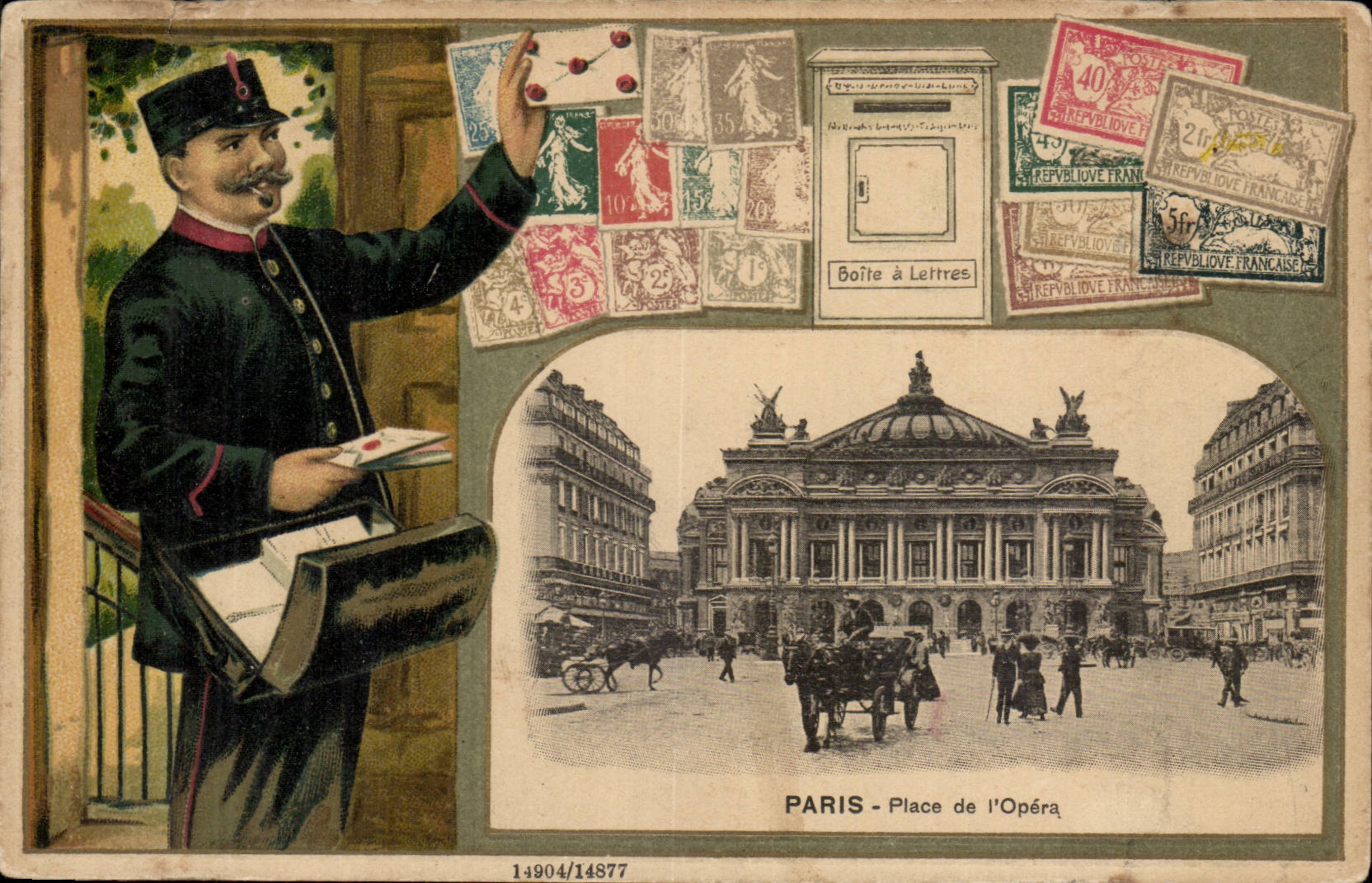 Paris CPA Place de l'opera RaRe Postier SEmeuse Merson 