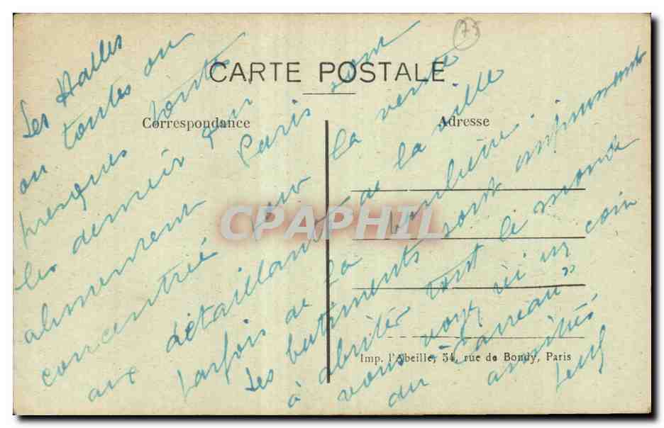 PARIS — Le Halles Centrales — Imp. L'Abéille, 34 rue de Bondy, Parigi — Verso