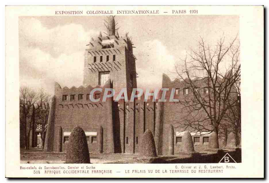 Afrique Occidentale Française — Le Palais vu de la terrasse du restaurant — Exposition Coloniale Internationale — Paris 1934 — G. Olivier et J. G. Lambert, Archs.