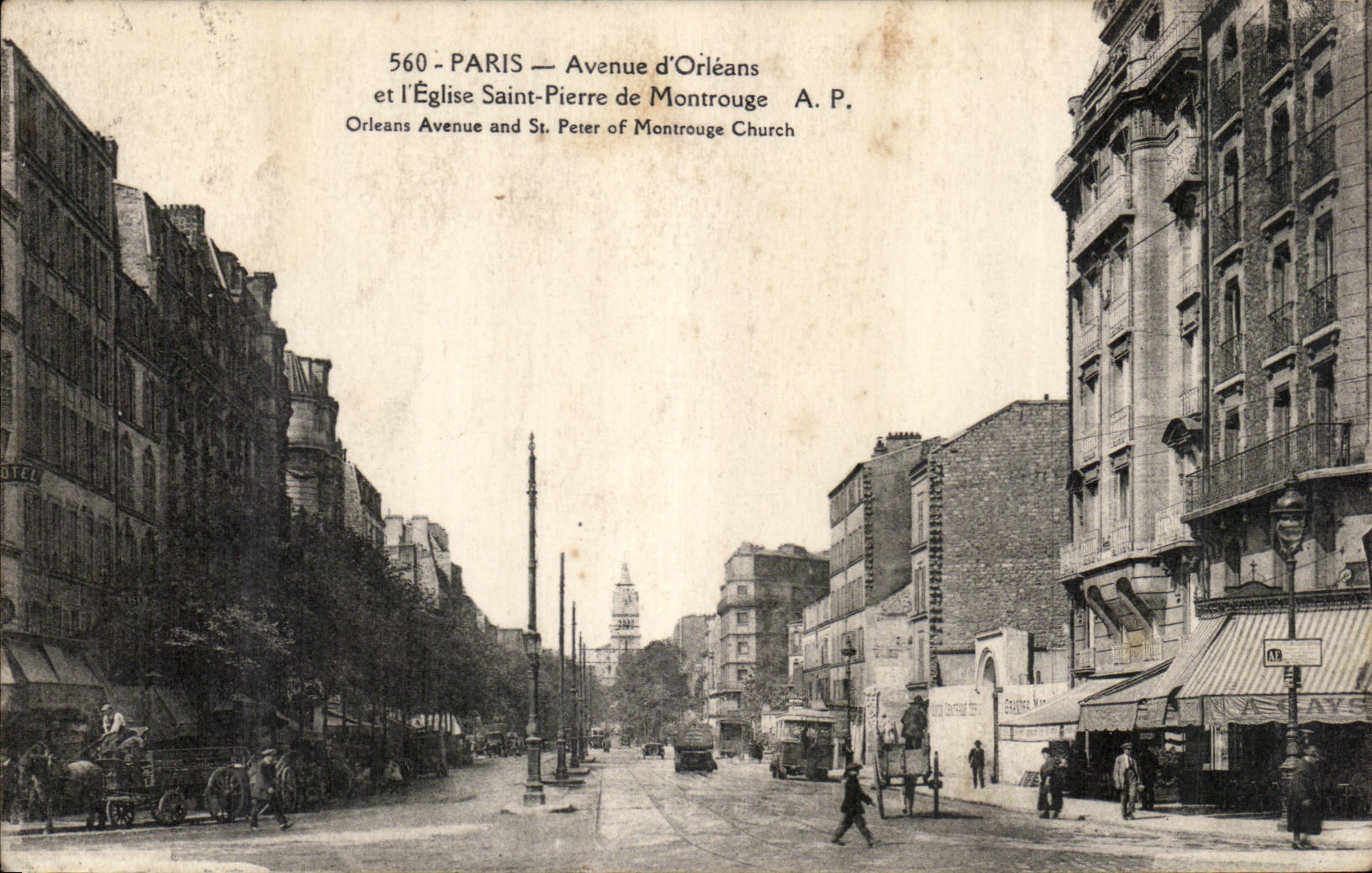 Paris — Avenue d'Orléans et l'Église Saint-Pierre de Montrouge — A. P.