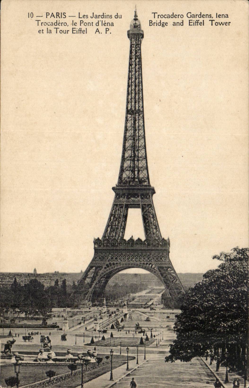 Paris CPA Jardins du Trocadero et Tour Eiffel Pont d'iena