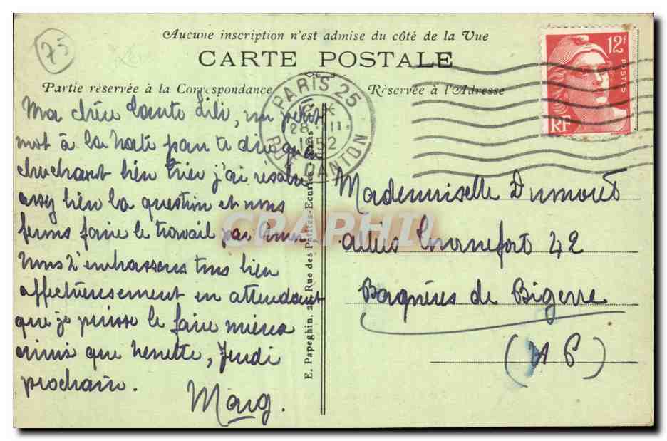 Paris CPA Boulevard Raspail — Rückseite
