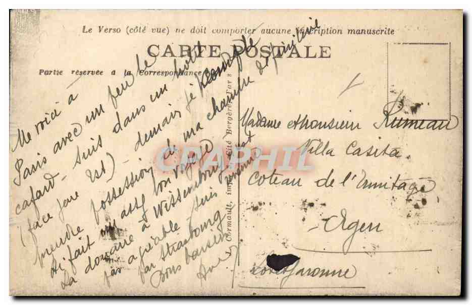 Paris CPA Gare de l'Est  — Verso