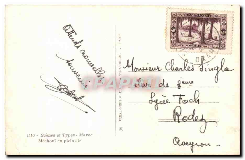 Méchoui en plein air — Algérie — éditeur Cap, n°1140 — Rückseite