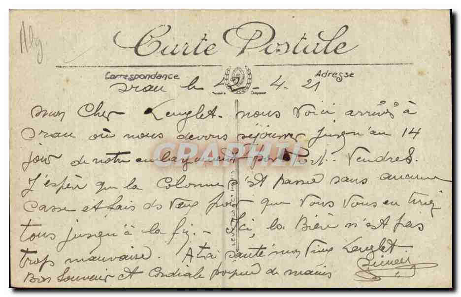 Algerie Oran CPA La caserne neuve — Rückseite