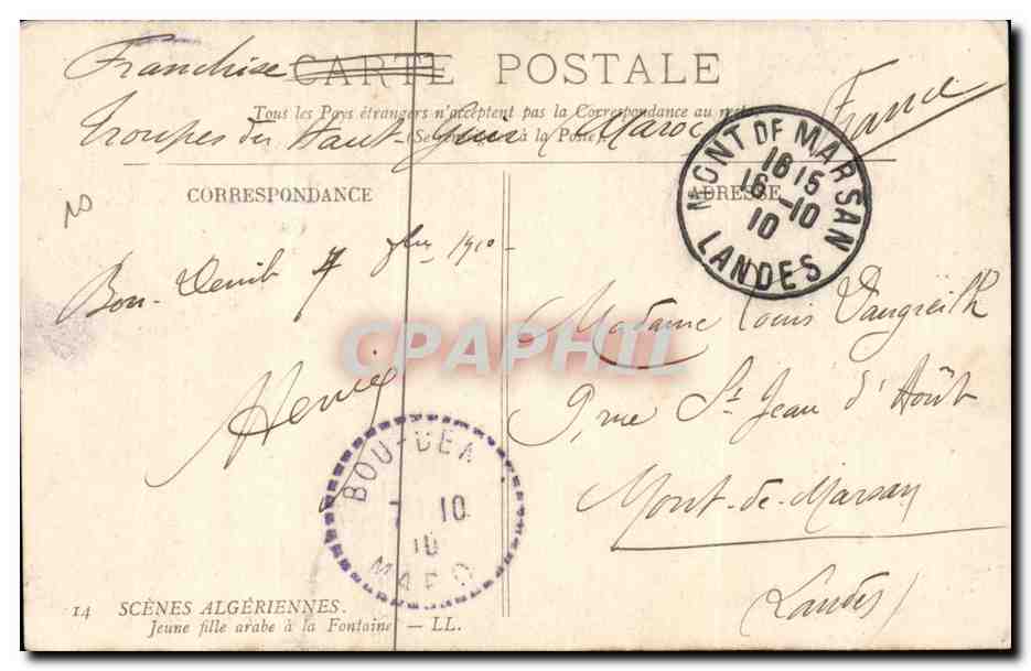 Jeune fille arabe à la Fontaine — Scènes algériennes — LL. n°14 — Verso