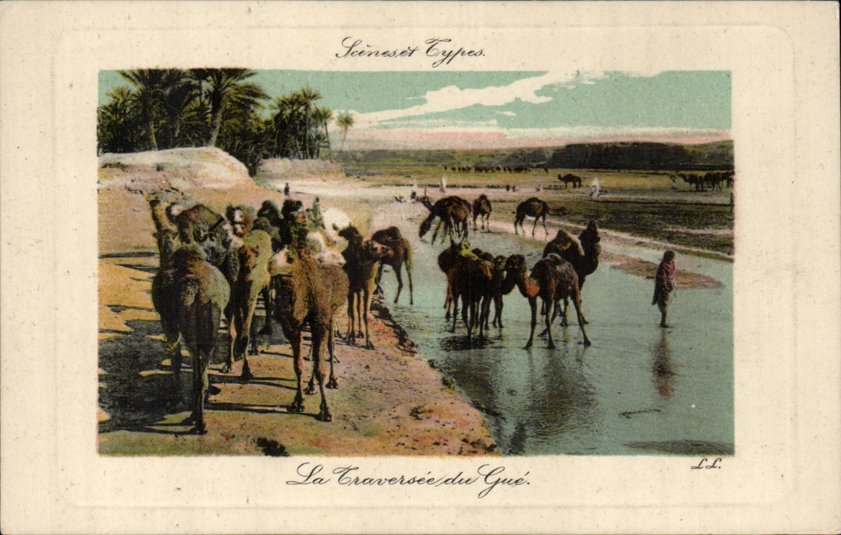 Algerie CPA Scenes et types La traversee du gue (camel chameaux)