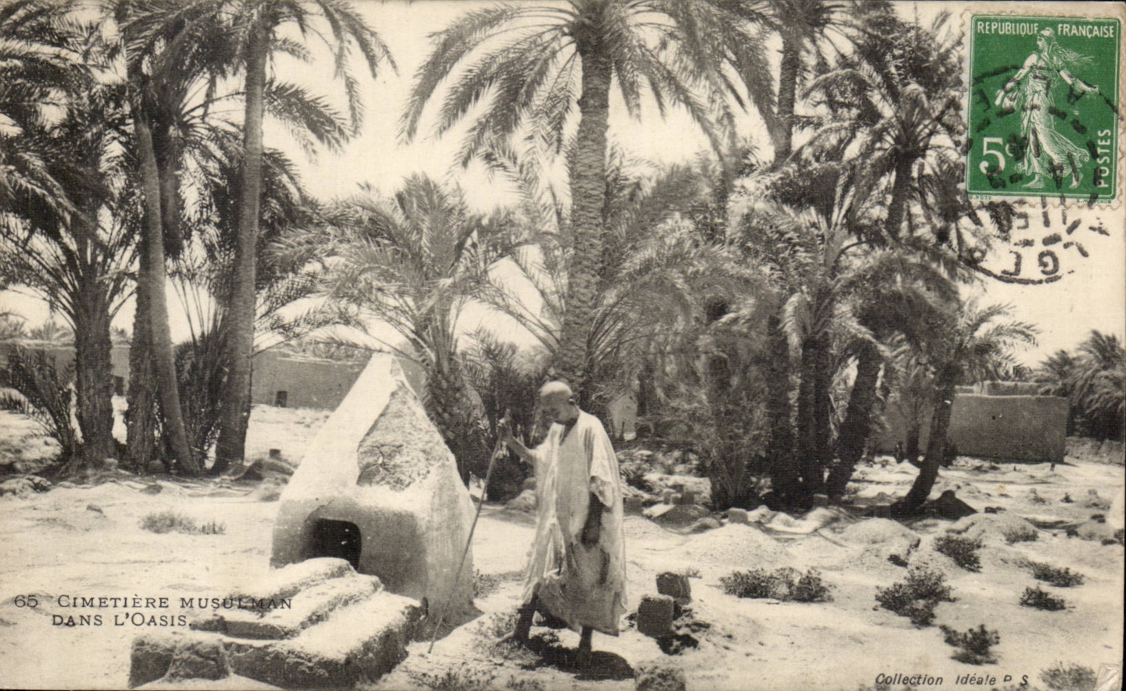 Cimetière musulman dans l'oasis — Collection Idéale P.S. — timbre 5c vert